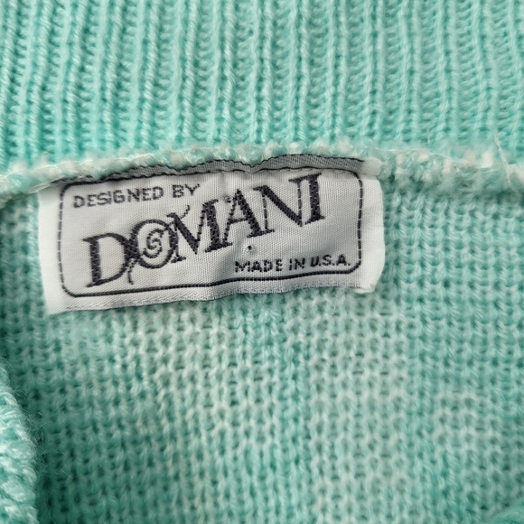 Domani Vintage Sweater Aqua White Grannycore Kawaii Collared Braid Pattern - Picture 8 of 8